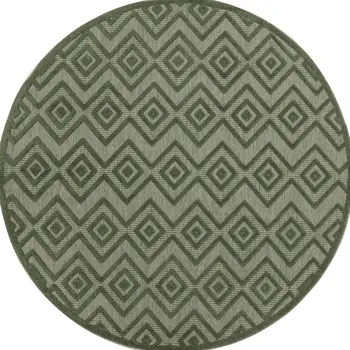 8' Green Round Geometric Indoor Outdoor Area Rug