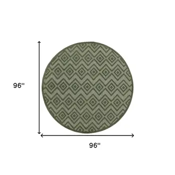 8' Green Round Geometric Indoor Outdoor Area Rug
