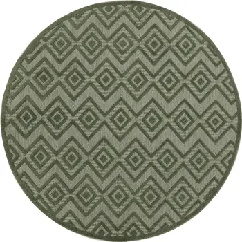8' Green Round Geometric Indoor Outdoor Area Rug