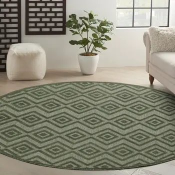 8' Green Round Geometric Indoor Outdoor Area Rug
