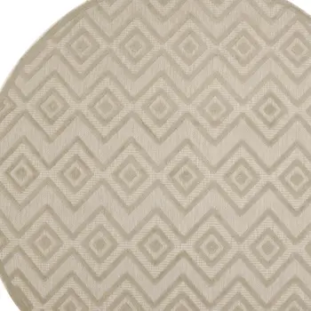 8' Cream Round Geometric Indoor Outdoor Area Rug