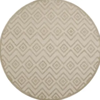 8' Cream Round Geometric Indoor Outdoor Area Rug