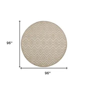 8' Cream Round Geometric Indoor Outdoor Area Rug