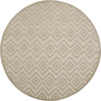 8' Cream Round Geometric Indoor Outdoor Area Rug