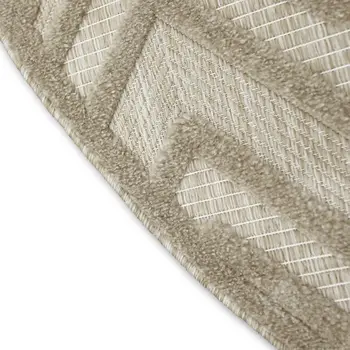 8' Cream Round Geometric Indoor Outdoor Area Rug