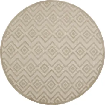 8' Cream Round Geometric Indoor Outdoor Area Rug