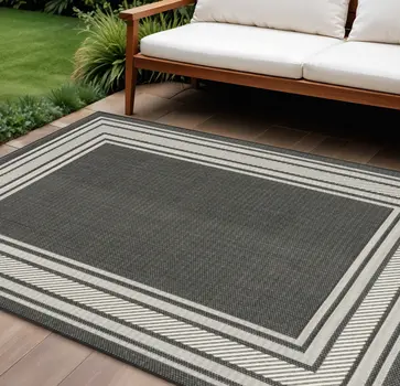 6' X 9' Black Geometric Indoor Outdoor Area Rug