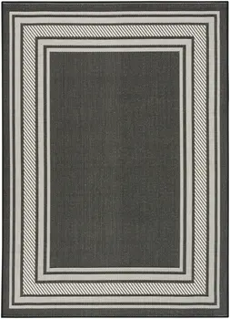 6' X 9' Black Geometric Indoor Outdoor Area Rug