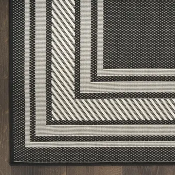 6' X 9' Black Geometric Indoor Outdoor Area Rug