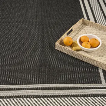 6' X 9' Black Geometric Indoor Outdoor Area Rug