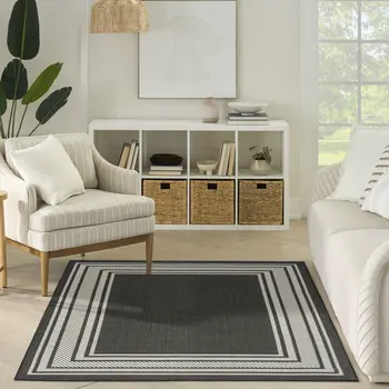 6' X 9' Black Geometric Indoor Outdoor Area Rug