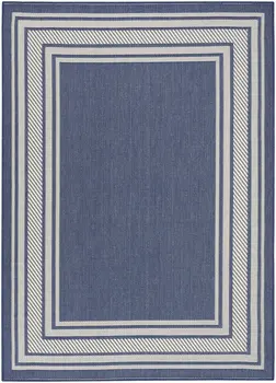 6' X 9' Navy Blue And Ivory Geometric Indoor Outdoor Area Rug