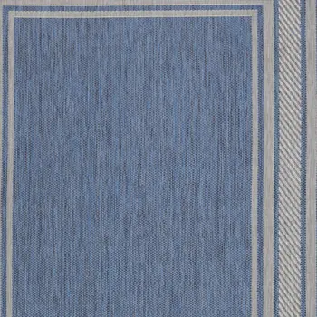 6' X 9' Denim Blue And Ivory Geometric Indoor Outdoor Area Rug
