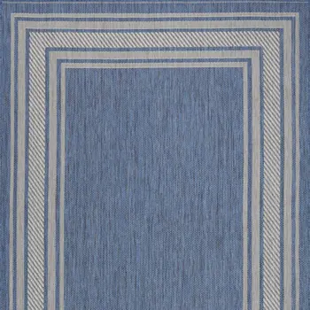6' X 9' Denim Blue And Ivory Geometric Indoor Outdoor Area Rug
