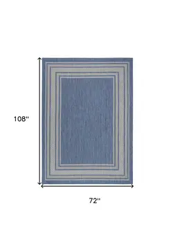 6' X 9' Denim Blue And Ivory Geometric Indoor Outdoor Area Rug