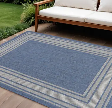 6' X 9' Denim Blue And Ivory Geometric Indoor Outdoor Area Rug