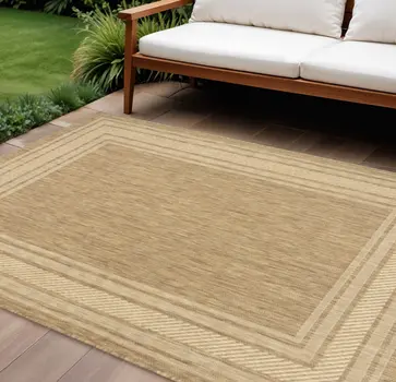6' X 9' Natural Geometric Indoor Outdoor Area Rug