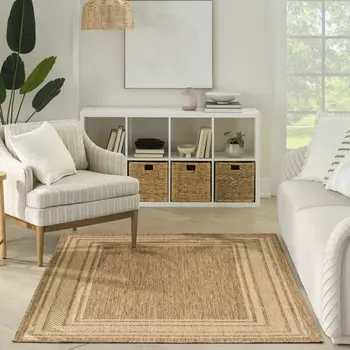 6' X 9' Natural Geometric Indoor Outdoor Area Rug
