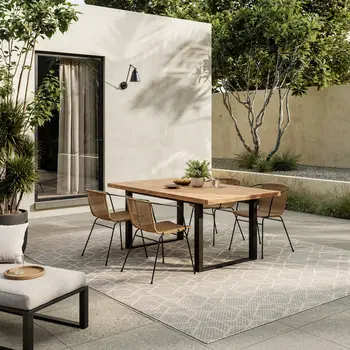6' X 9' Gray And Ivory Geometric Indoor Outdoor Area Rug