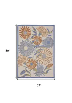 5' X 8' Beige Floral Indoor Outdoor Area Rug