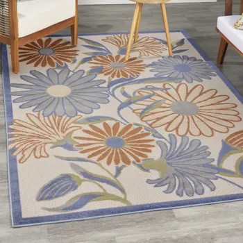 5' X 8' Beige Floral Indoor Outdoor Area Rug