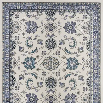 6' X 9' Ivory And Blue Floral Indoor Outdoor Area Rug