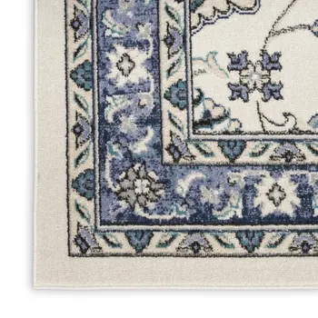 6' X 9' Ivory And Blue Floral Indoor Outdoor Area Rug