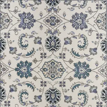 6' X 9' Ivory And Blue Floral Indoor Outdoor Area Rug