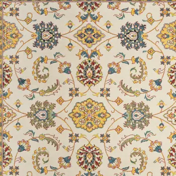 6' X 9' Ivory And Gold Floral Indoor Outdoor Area Rug