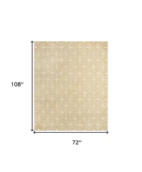 6' X 9' Beige And Ivory Geometric Indoor Outdoor Area Rug