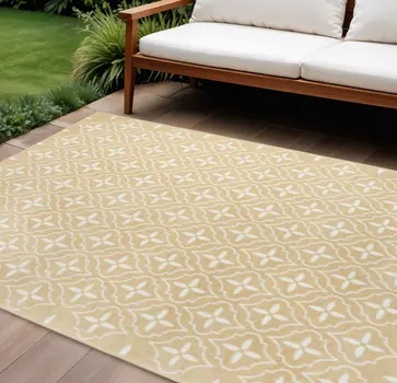 6' X 9' Beige And Ivory Geometric Indoor Outdoor Area Rug