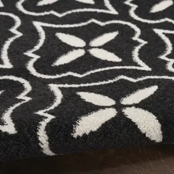 6' X 9' Black And Ivory Geometric Indoor Outdoor Area Rug