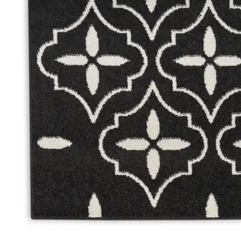 6' X 9' Black And Ivory Geometric Indoor Outdoor Area Rug