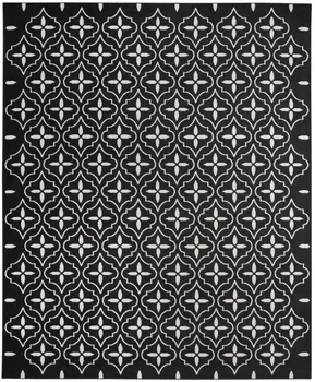 6' X 9' Black And Ivory Geometric Indoor Outdoor Area Rug