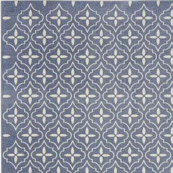 6' X 9' Blue And Ivory Geometric Indoor Outdoor Area Rug