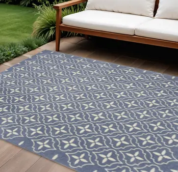 6' X 9' Blue And Ivory Geometric Indoor Outdoor Area Rug
