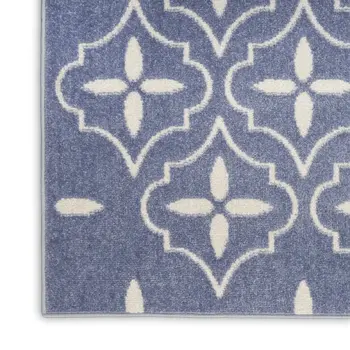6' X 9' Blue And Ivory Geometric Indoor Outdoor Area Rug
