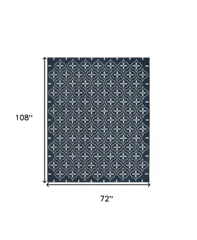 6' X 9' Navy Blue And Ivory Geometric Indoor Outdoor Area Rug