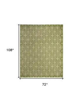 6' X 9' Green And Ivory Geometric Indoor Outdoor Area Rug