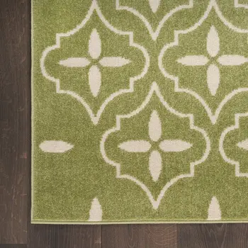 6' X 9' Green And Ivory Geometric Indoor Outdoor Area Rug