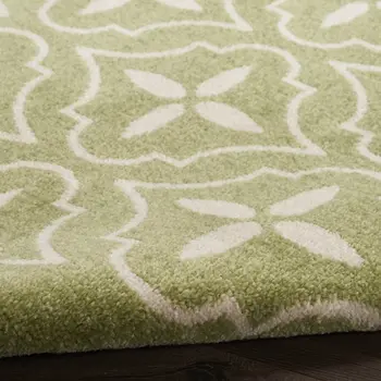 6' X 9' Green And Ivory Geometric Indoor Outdoor Area Rug