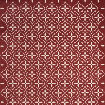 6' X 9' Brick Red And Ivory Geometric Indoor Outdoor Area Rug