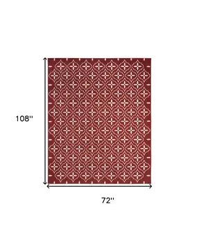 6' X 9' Brick Red And Ivory Geometric Indoor Outdoor Area Rug