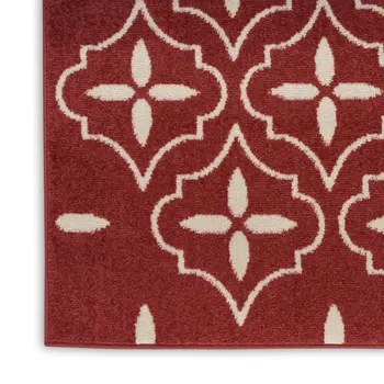 6' X 9' Brick Red And Ivory Geometric Indoor Outdoor Area Rug