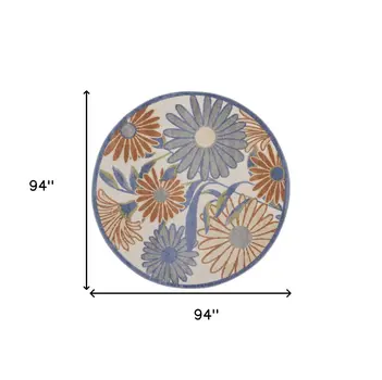 8' Beige Round Floral Indoor Outdoor Area Rug