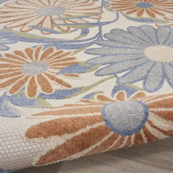 8' Beige Round Floral Indoor Outdoor Area Rug