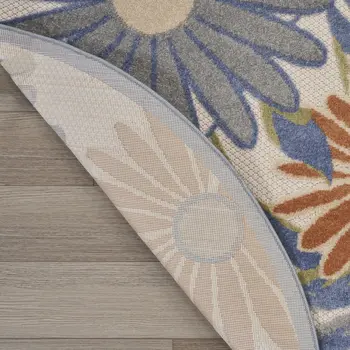 8' Beige Round Floral Indoor Outdoor Area Rug