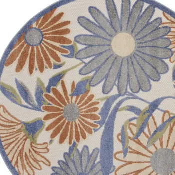 8' Beige Round Floral Indoor Outdoor Area Rug