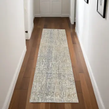 7' Gray Abstract Power Loom Runner Rug