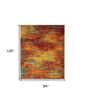 7' X 10' Flame Abstract Indoor Outdoor Area Rug